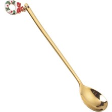 Kuadu Shop Altın Çelenk Tarzı Kahve Tatlı Kaşığı Paslanmaz Çelik Noel Karıştırma Kaşıkları Parti Kahve Kaşığı Kolye ile Noel Çay Kaşığı Süslemeleri Hediye (Yurt Dışından)