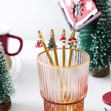 Kuadu Shop Altın Çelenk Tarzı Kahve Tatlı Kaşığı Paslanmaz Çelik Noel Karıştırma Kaşıkları Parti Kahve Kaşığı Kolye ile Noel Çay Kaşığı Süslemeleri Hediye (Yurt Dışından)