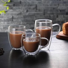 Kuadu Shop 450 ml Sap Stili ile 4 Adet Çift Cidarlı Espresso Fincanı ml Kupa Kahve Fincanı Isıya Dayanıklı Şeffaf Cam Bardak Su Bardağı Süt Bardağı (Yurt Dışından)