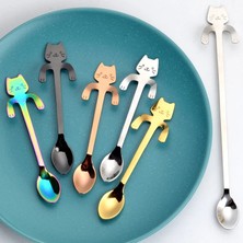Kuadu Shop Renkli Stil Yaratıcı Sevimli Kedi Şekli Kahve Kaşıkları Bardağın Kenarına Asılabilir Paslanmaz Çelik Çay Kaşığı Karıştırma Kaşıkları Şık (Yurt Dışından)