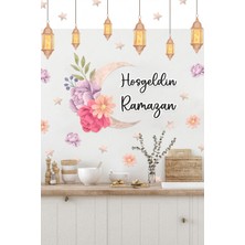 Msticker Hoşgeldin Ramazan Çiçekler Soft Renkli Fenerler Cam Duvar Sticker Seti Ramazan Süsü