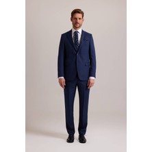 Ysf Erkek Lacivert Regular Fit Desenli Takım Elbise