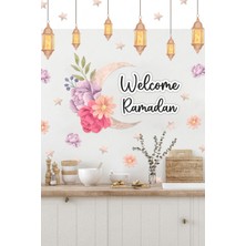 Msticker Welcome Ramadan Çiçekler Soft Renkli Fenerler Cam Duvar Sticker Seti Ramazan Süsü