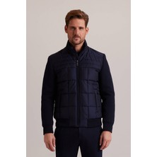 Ysf Erkek Lacivert Slim Fit Kolu Trikolu Mont