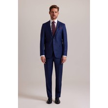 Ysf Erkek Lacivert Regular Fit Çift Yırtmaç Kareli Takım Elbise