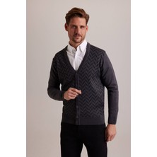 Ysf Erkek Gri Desenli Triko Hırka