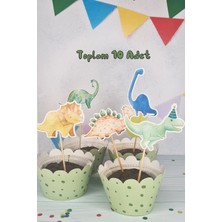 Pekshop Dinozor Konsept Kürdan Süsleri Cupcake Süsleri Lüks Büyük Boy 10LU Paket