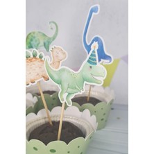 Pekshop Dinozor Konsept Kürdan Süsleri Cupcake Süsleri Lüks Büyük Boy 10LU Paket
