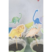 Pekshop Dinozor Konsept Kürdan Süsleri Cupcake Süsleri Lüks Büyük Boy 10LU Paket