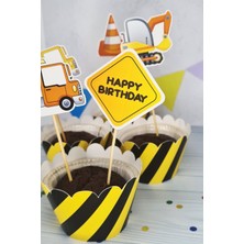 Pekshop Inşaat Konsept Kürdan Süsleri Cupcake Süsleri Lüks Büyük Boy 10LU Paket