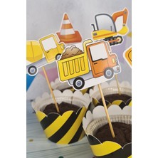 Pekshop Inşaat Konsept Kürdan Süsleri Cupcake Süsleri Lüks Büyük Boy 10LU Paket
