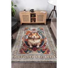 Homshtag Nuh'un Gemisi Koleksiyonu Hamster Çiçek Desenli Temalı Vintage Renkli Maksimalist Halı