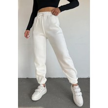Zym Star Beyaz 2 Iplik Paçası Lastikli Jogger Eşofman Altı