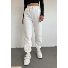 Zym Star Beyaz 2 Iplik Paçası Lastikli Jogger Eşofman Altı