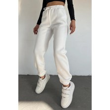 Zym Star Beyaz 2 Iplik Paçası Lastikli Jogger Eşofman Altı