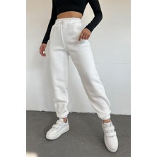 Zym Star Beyaz 2 Iplik Paçası Lastikli Jogger Eşofman Altı