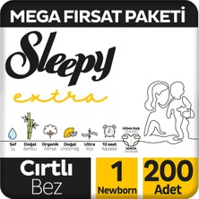 Sleepy Extra Günlük Aktivite Mega Fırsat Paketi Bebek Bezi 1 Numara Newborn 200 Adet