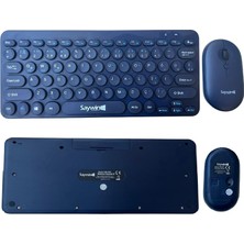 TahTicMer Bluetooth Klavye Mouse Tüm Cihazlara Uyumlu Dual Mode Türkçe Q Slim Mini Klavye Akıllı Taşınabilir Kablosuz Bluetooth Klavye Mause Lacivert