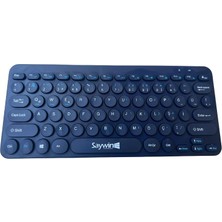 TahTicMer Bluetooth Klavye Mouse Tüm Cihazlara Uyumlu Dual Mode Türkçe Q Slim Mini Klavye Akıllı Taşınabilir Kablosuz Bluetooth Klavye Mause Lacivert