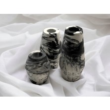 3'lü Siyah & Beyaz Beton Şamdan Set - Dekoratif Şamdan