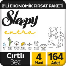 Sleepy Extra Günlük Aktivite 2'li Ekonomik Fırsat Paketi Bebek Bezi 4 Numara Maxi 164 Adet