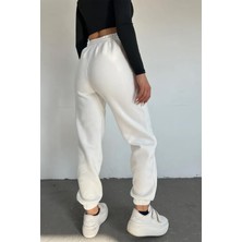 Zym Star Beyaz 2 Iplik Paçası Lastikli Jogger Eşofman Altı
