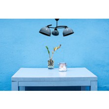Riolight  Retro,rustik,vintage Siyah Gövde Mavi Başlık 3XE27 Duylu Metal Sarkıt Avize