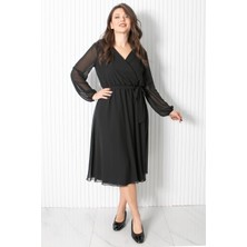 Fahima Kemer Detaylı Şifon Abiye Elbise Siyah FHM916