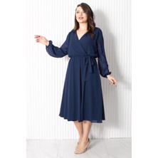 Fahima Kemer Detaylı Şifon Abiye Elbise Lacivert FHM916