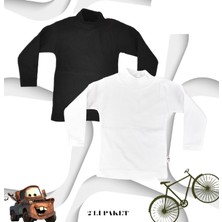 Bestiva Body 2 Li Unisex Pamuklu Ligralı Yarım Balıkçı Yaka Siyah Çocuk Body