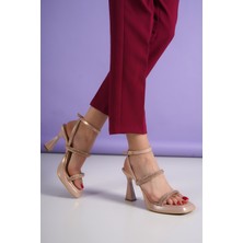 Ayakkabı Havuzu Kadın Roze Taşlı Platform Ayakkabı 12Cm