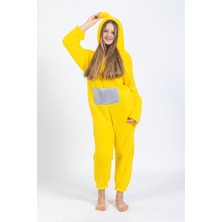 Merimu Kadın Boydan Fermuarlı Sarı Teletabi Model Tulum Pijama Takımı