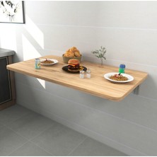 Kydonia Home 60X110 cm 4 Köşesi Oval Çam Ahşap Desenli Duvara Monte Kırma Katlanır Mutfak Masası