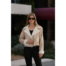 Byrsword Içi Suni Kürklü Süet Crop Biker Ceket