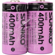 Sunkko Irf 3.2 Volt 400 Mah 16340 Şarj Edilebilir Pil 2 Adet Lityum Ion Şarjlı Pil 16X34MM