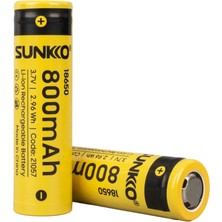 Sunkko 3.7 Volt 800 Mah 18650 Şarj Edilebilir Pil 2 Adet Lityum Ion Şarjlı Pil 18X65MM