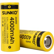 Sunkko 3.7 Volt 4000 Mah 26650 Şarj Edilebilir Pil 2 Adet Lityum Ion Şarjlı Pil 26X65MM