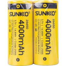 Sunkko 3.7 Volt 4000 Mah 26650 Şarj Edilebilir Pil 2 Adet Lityum Ion Şarjlı Pil 26X65MM