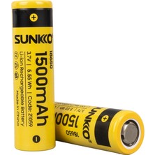 Sunkko 3.7 Volt 1500 Mah 18650 Şarj Edilebilir Pil 2 Adet Lityum Ion Şarjlı Pil 18X65MM