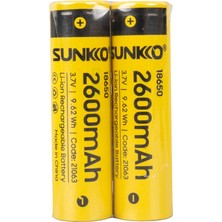 Sunkko 3.7 Volt 2600 Mah 18650 Şarj Edilebilir Pil 2 Adet Lityum Ion Şarjlı Pil 18X65MM