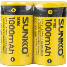 Sunkko 3.7 Volt 1000 Mah 18350 Şarj Edilebilir Pil 2 Adet Lityum Ion Şarjlı Pil 18X35MM