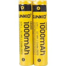 Sunkko 3.7 Volt 1000 Mah 14650 Şarj Edilebilir Pil 2 Adet Lityum Ion Şarjlı Pil 14X65MM