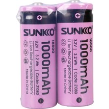 Sunkko Irf 3.2 Volt 1000 Mah 18500 Şarj Edilebilir Pil 2 Adet Lityum Ion Şarjlı Pil 18X50MM