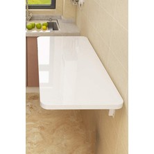 Kydonia Home 60X110 cm 4 Köşesi Oval Parlak Beyaz Duvara Monte Kırma Katlanır Mutfak Masası