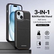 Coofbe Premium Deri 3in1 Magsafe Apple iPhone 15 Plus Kılıf Kartlık Telefon Stand Apple iPhone 15 Plus Cüzdan Kılıf