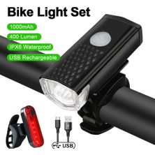 Liangduo Shop Siyah Set Stili USB Şarj Edilebilir Lamba Bisiklet Işık Seti Mtb Yol Bisikleti Ön Işık LED Bisiklet El Feneri Su Geçirmez Fener Far Arka Lambası (Yurt Dışından)