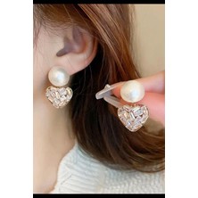 By Zeyna Aksesuar Kadın Vip Seri Baget Zirkon Taşlı Suni Incili Küpe