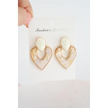 By Zeyna Aksesuar Kadın Vip Seri Sedefli Kalp Model Mineli Küpe Seti