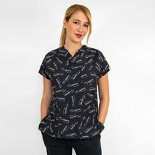 Nur Medikal Giyim Siyah Atatürk Imza Desenli Likralı Üst Forma