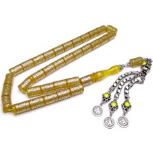 Ful Gümüş İşlemeli Kesme Kehribar Tesbih